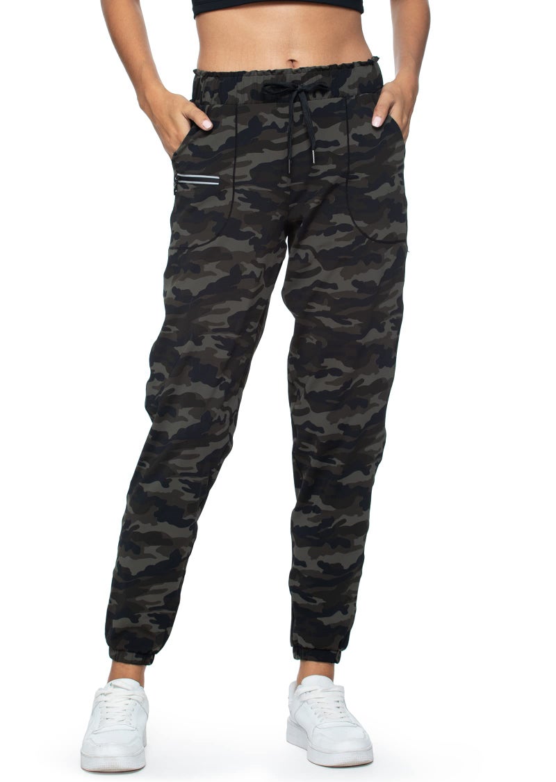 Haowind Joggers for Women with Pockets Elastic Waist Workout Sport Gym Pants Comfy Lounge Yoga Running Pants(Green Camo XL) - Image 1
