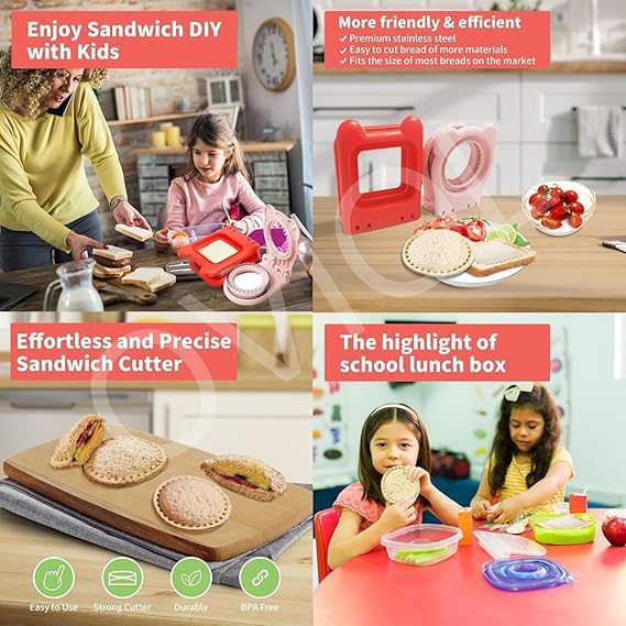 KACHKIT KACHKIT Sandwich Cutter Sealer PIS 2 Round and Sqaure Decruster Sandwich Maker Bread Toast Breakfast Making Mold Make and Freeze DIY Pocket Minis Kids Pocket Sealer Multicolor  - Image 4