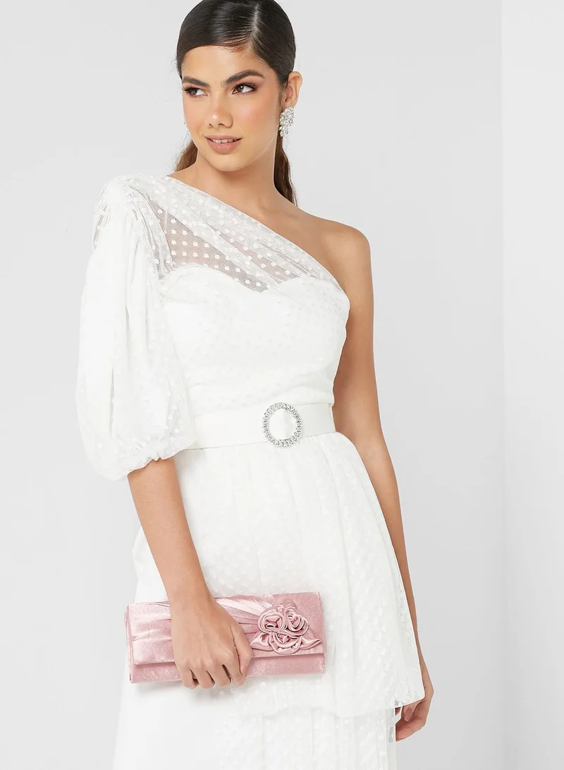 Ella Limited Edition Flower Trim Satin Clutch Bag