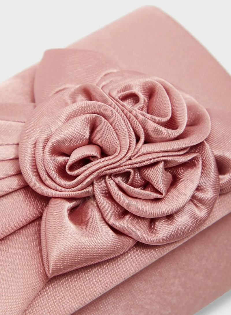 Ella Limited Edition Flower Trim Satin Clutch Bag