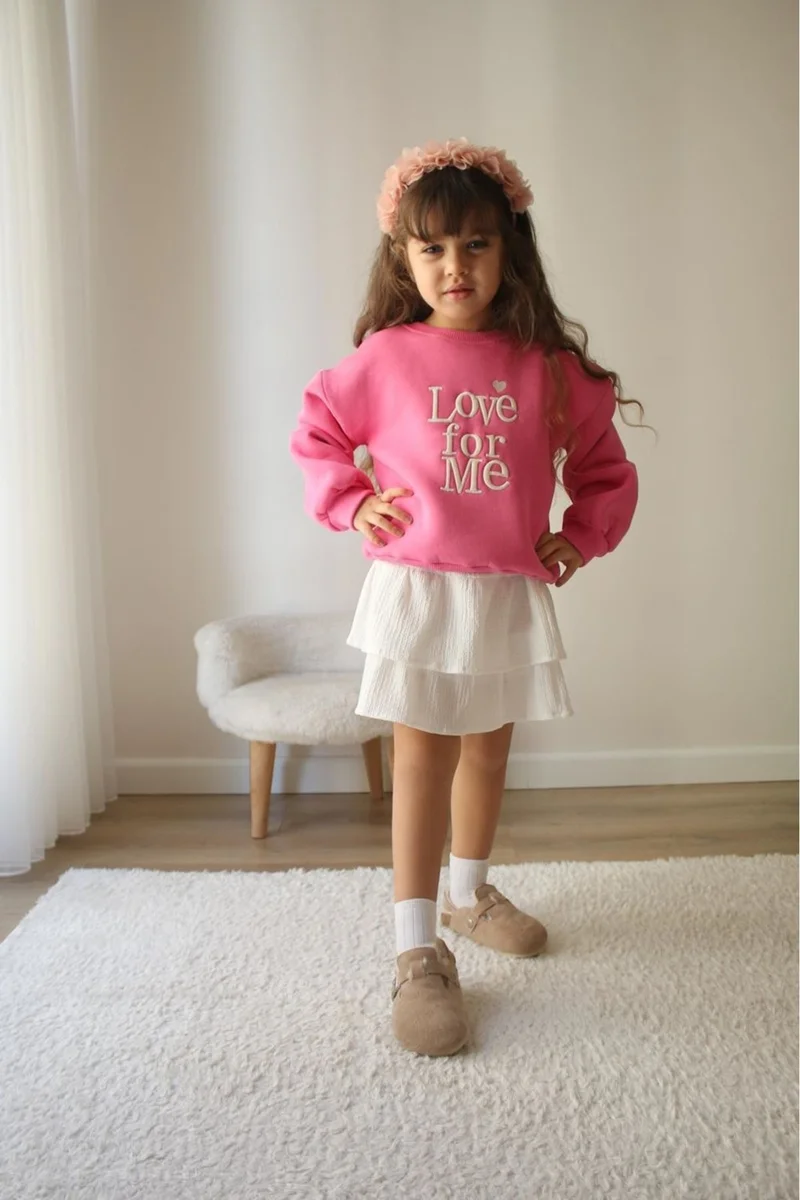 Miniğimin Cicileri My Little Ones Love Forme Embroidered Sweat Skirt Girl's Set - Pink