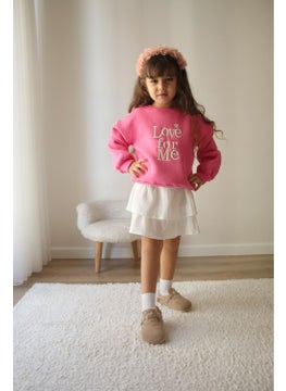Miniğimin Cicileri My Little Ones Love Forme Embroidered Sweat Skirt Girl's Set - Pink  - Image 3