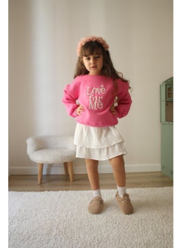Miniğimin Cicileri My Little Ones Love Forme Embroidered Sweat Skirt Girl's Set - Pink  - Image 2