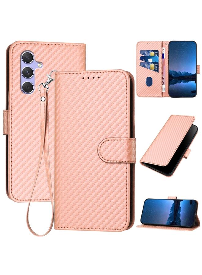 erorex Case For Samsung Galaxy A54 5G YX0070 Carbon Fiber Buckle Leather Phone Case with Lanyard - Image 1