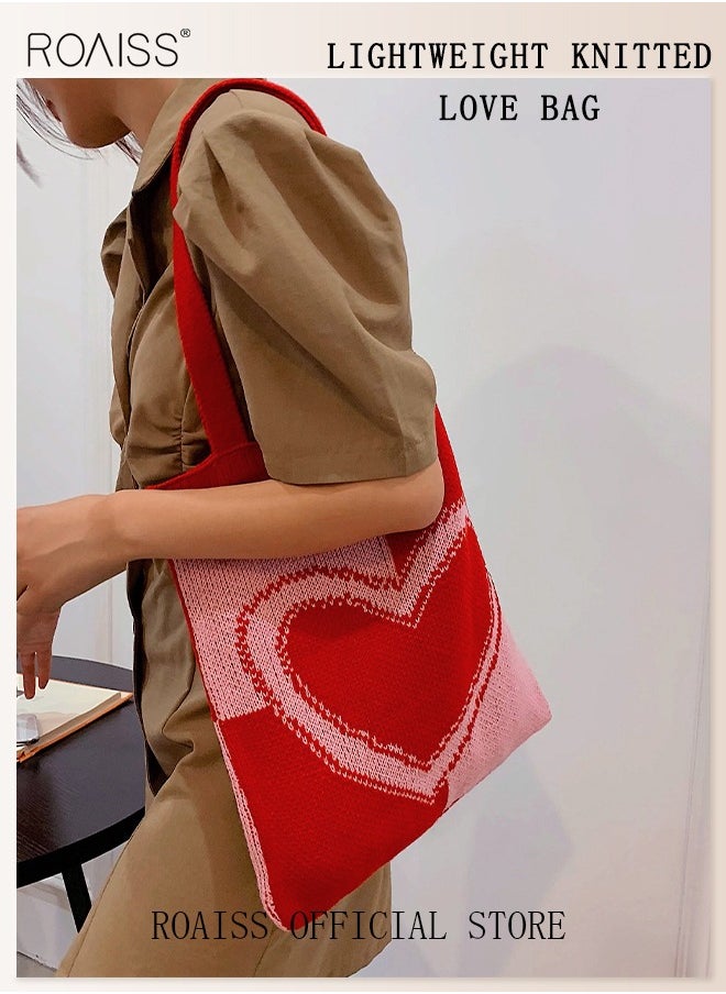 roaiss - Women's Shoulder Bag Knitted Bag Cute Simple Love Pattern Tote Bag Commuter Bag - Image 1