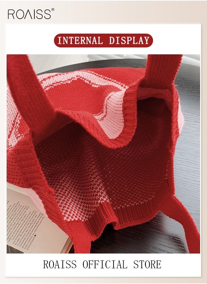 roaiss - Women's Shoulder Bag Knitted Bag Cute Simple Love Pattern Tote Bag Commuter Bag - Image 1