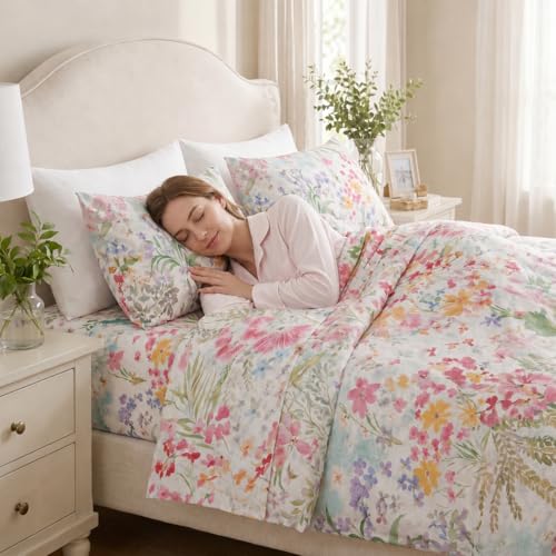 YIYEA Queen Sheet Set Luxury 1800TC Hotel Quality Double Brushed Microfiber Floral Bed Sheets for Queen Size Bed Ultra Soft Deep Pocket Shrinkage and Fade Resistant 4PC Queen - Image 3