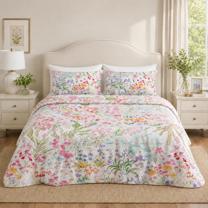 YIYEA Queen Sheet Set Luxury 1800TC Hotel Quality Double Brushed Microfiber Floral Bed Sheets for Queen Size Bed Ultra Soft Deep Pocket Shrinkage and Fade Resistant 4PC Queen - Image 2