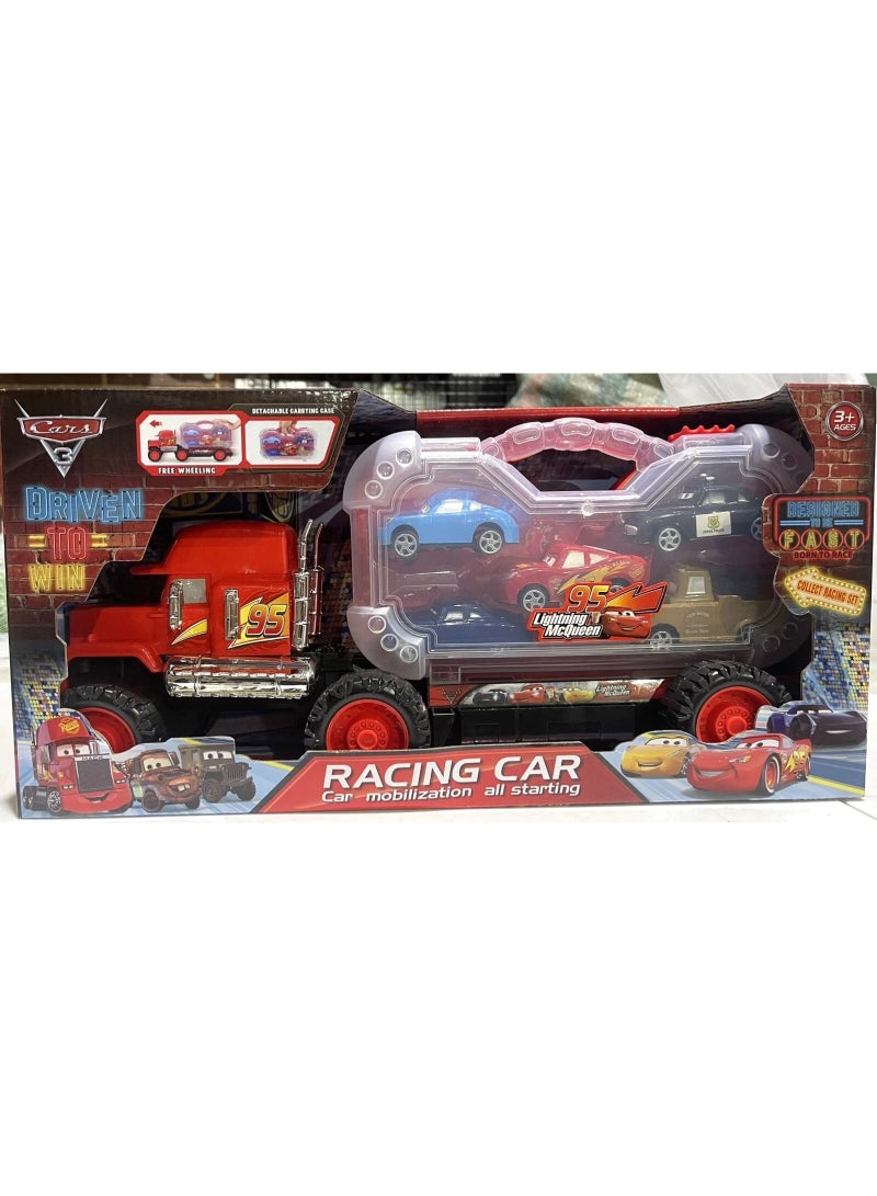Transport Car Carrier Truck with  Stylish Metal Racing Cars and Carrying Case - Image 1