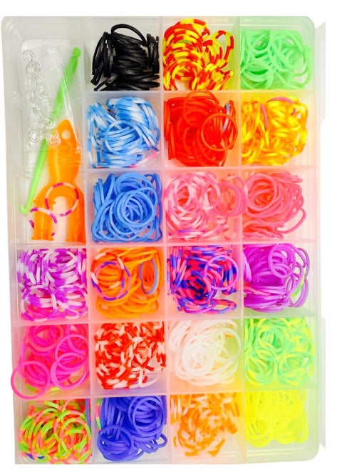 Colorful Rubber Bracelet Making Accessories Box The box comes with a colorful and attractive design, and includes a variety of tools and components needed to make different bracelets and accessories.