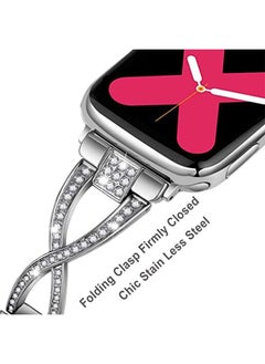 Ocean Bling Metal Bracelet Replacement Band For Apple Watch SE Series 8/7/6/5/4/3/2/1 (Silver, 38mm/40mm/41mm)  - Image 3