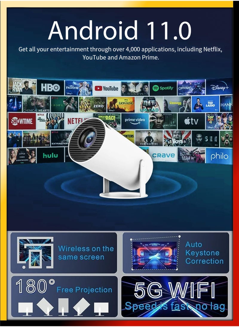 JAJEEK 120ANSI Lumens HD Smart Projector – Android 11, Portable Mini Cinema with 130 Inches Screen Display, 4K Support, 180° Rotating Screen, Home Movie Theater, Gaming, Video Presentations, Mobile Phone Projection - Image 4