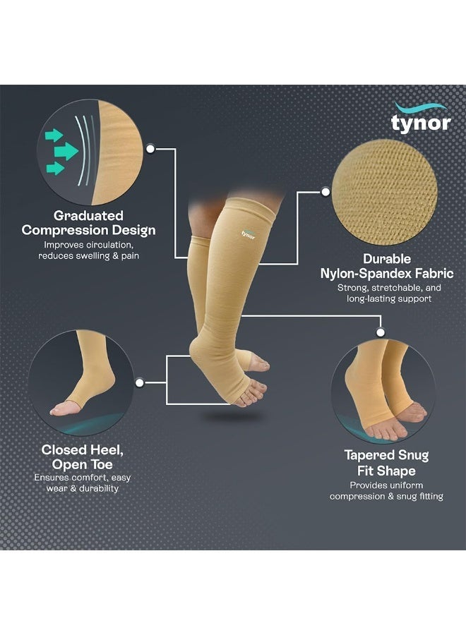 Tynor Compression Stocking Below Knee Classic, Beige, Large, 1 Pair - Image 2