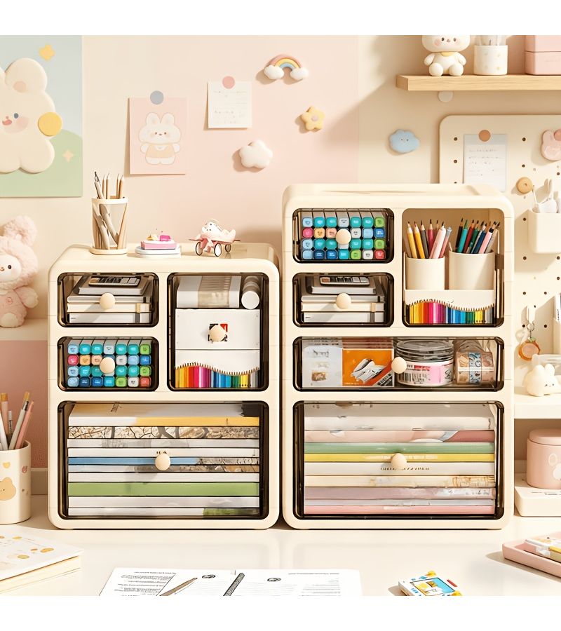 3 Layer Clear Plastic Drawer Cabinet Freestanding Large Capacity Desk Organizer Dustproof Moistureproof - Image 1
