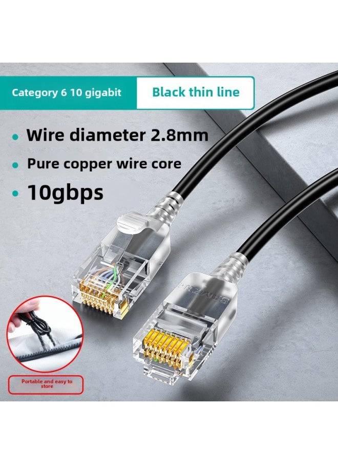 Generic Yamazawa Super Six 60000 Mega Household Fine Network Cable Pure Copper Core Ultra-fine High-speed Broadband Network Computer Gigabit Jumper-Color:Black-Super Six Ten Mega Thin Lines-Line Length:3 M  - Image 1