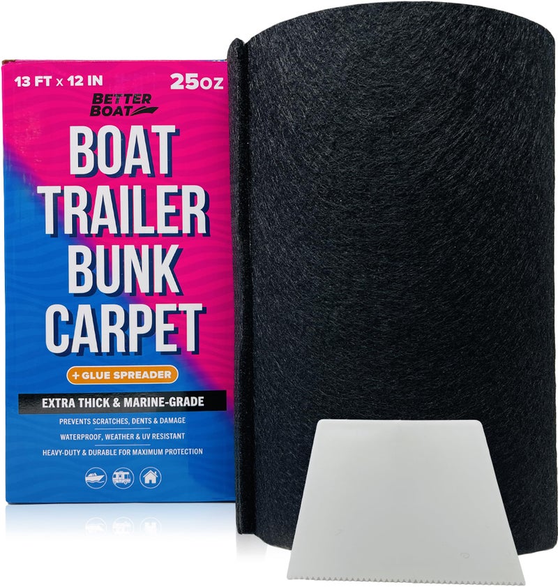 Better Boat Boat Trailer Bunk Carpet, Black Marine Carpet, 12" x 13' Replacement for Trailer Bunk Boards, Boat Lift Bunks, and Runners, 1 Pack, Durable Bunker Material Covers - Image 1