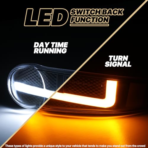 M-AUTO Switchback LED Tube DRL Black Headlights Assembly Compatible with GMC Sierra C3 / Sierra 1500 Denali / 07 Sierra Denali Classic / 01-06 Yukon Denali, Yukon Xl 1500 Denali (A06-M-HL-BAR-018-BC) - Image 5
