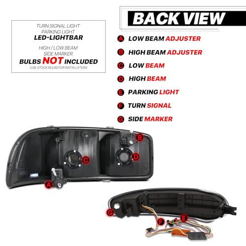 M-AUTO Switchback LED Tube DRL Black Headlights Assembly Compatible with GMC Sierra C3 / Sierra 1500 Denali / 07 Sierra Denali Classic / 01-06 Yukon Denali, Yukon Xl 1500 Denali (A06-M-HL-BAR-018-BC) - Image 4