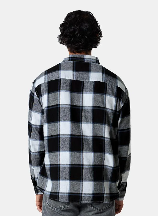 The Souled Store Men Blue Checked Flannel Utility Shirt