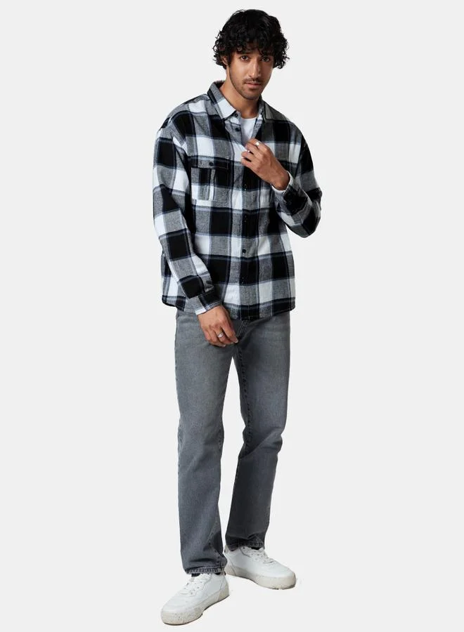 The Souled Store Men Blue Checked Flannel Utility Shirt