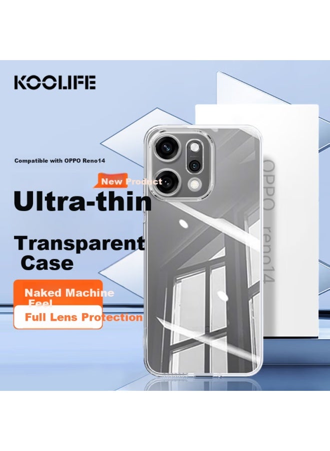 Koolife Oppo Reno14 Phone Case Protective Cover Reno14 Phone Case Lens Full Coverage Simple Skin-Friendly Transparent Soft Shell Fading Fingerprint Back Cover