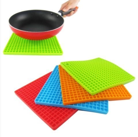 Asier Silicone Hot Heat Resistant Square Pot Holder Coaster Pads (Assorted Colour) - Pack of 4 Pieces - Image 2