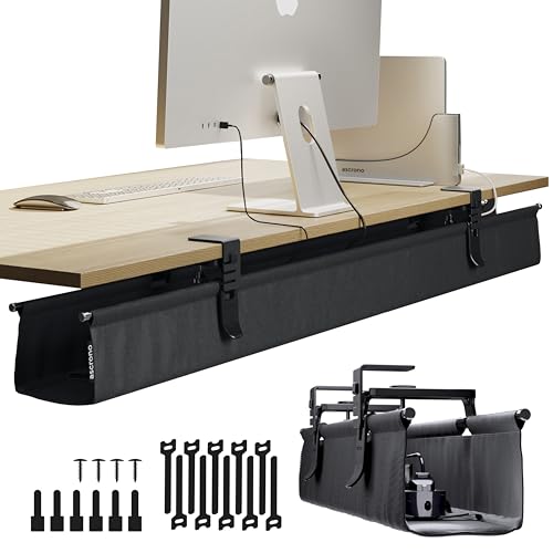 Ascrono Original No Drill Under Desk Cable Management Tray 539 Premium Black Fabric Cable Management Under Desk ClampScrew Mount Cord Organizer Supports Upto 66lbs Extra Large - Image 1