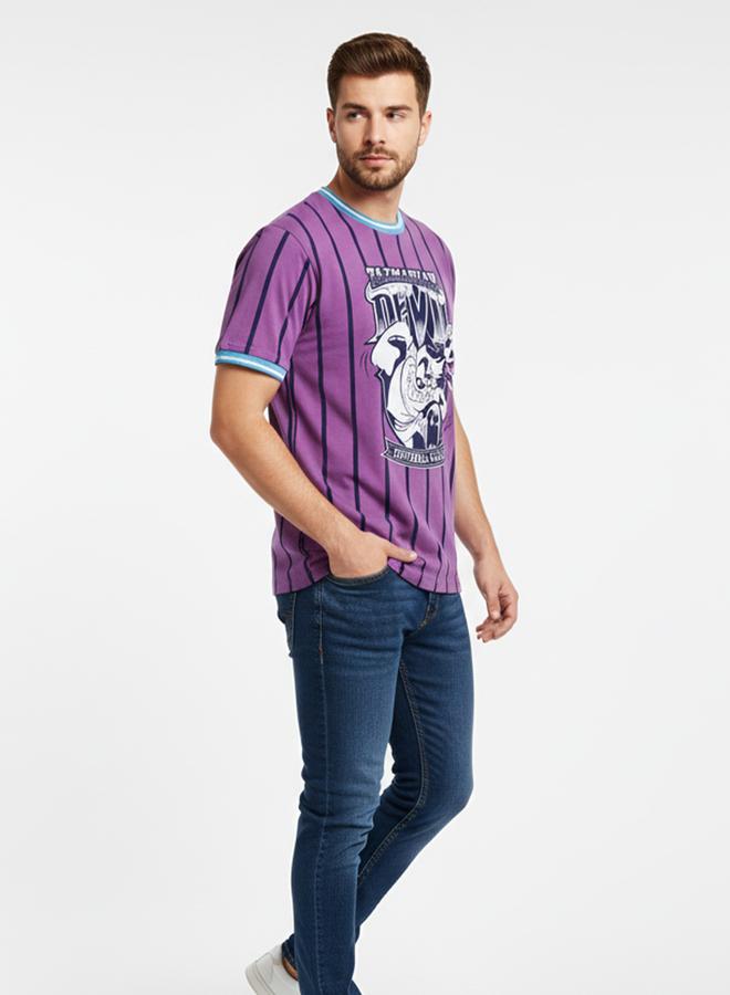 Take Two Space Jam Men Graphic Print Round Neck Striped T-Shirt - Image 1