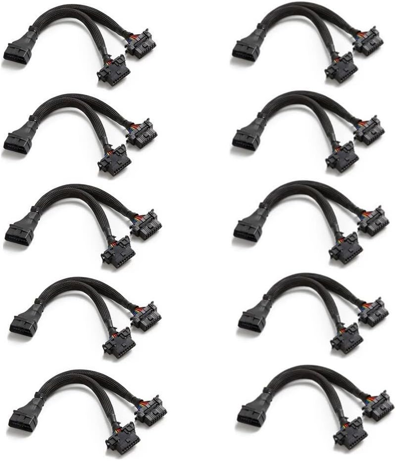 bbfly-B6 OBD II OBD2 16 Pin Splitter Extension 1x Male and 2X Female Cable Adapter (1FT/30CM) - 10 Pack - Image 1