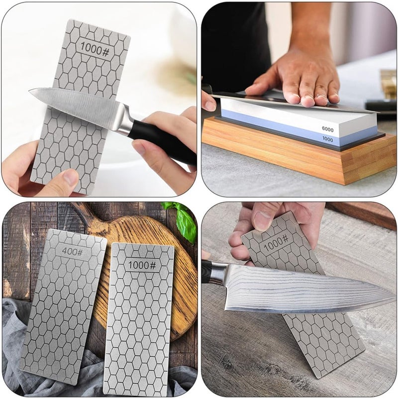 Zerodeko Diamond Sharpening Stone Set 2pcs 400# Amp; 1000# Grit Manual Sharpening Stones for Kitchen Knives Portable with Honeycomb Surface for Precise Edge Honing - Image 3
