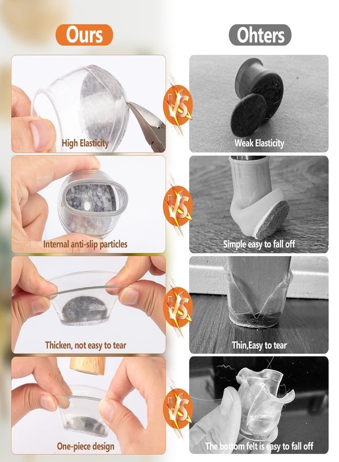 BAIPOK 16pcs Round Chair Leg Floor Protectors, Felt Pads Chair Leg Protectors for Hardwood Floors, Silicone Chair Leg Cups Covers Felt Pads, Prevents Scratches & Reduce Noise, Clear, X-Small - Image 3