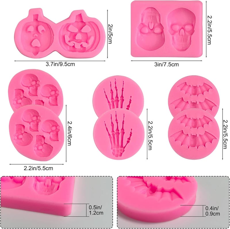 Rainmae 8 Pcs Halloween Silicone Molds, Halloween Bat Pumpkin Spider Owl Ghost Fondant molds, Party Cupcake Topper Decorating Tools, DIY Chocolate Candy Mold Gum Paste Polymer Clay Epoxy Resin Mould - Image 2