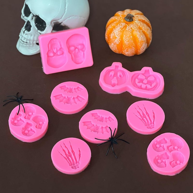 Rainmae 8 Pcs Halloween Silicone Molds, Halloween Bat Pumpkin Spider Owl Ghost Fondant molds, Party Cupcake Topper Decorating Tools, DIY Chocolate Candy Mold Gum Paste Polymer Clay Epoxy Resin Mould - Image 4