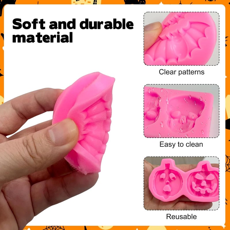 Rainmae 8 Pcs Halloween Silicone Molds, Halloween Bat Pumpkin Spider Owl Ghost Fondant molds, Party Cupcake Topper Decorating Tools, DIY Chocolate Candy Mold Gum Paste Polymer Clay Epoxy Resin Mould - Image 3