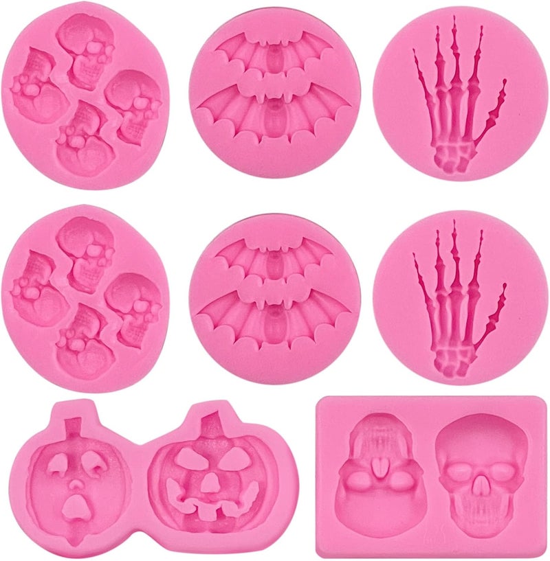 Rainmae 8 Pcs Halloween Silicone Molds, Halloween Bat Pumpkin Spider Owl Ghost Fondant molds, Party Cupcake Topper Decorating Tools, DIY Chocolate Candy Mold Gum Paste Polymer Clay Epoxy Resin Mould - Image 1