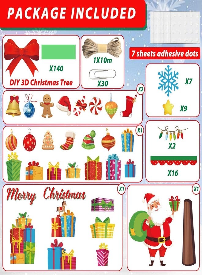 Justforjoyful زينة لوحة إعلانات شجرة عيد الميلاد ثلاثية الأبعاد للفصول الدراسية، لوحة إعلانات بابا نويل، قصاصات ورقية شتوية لعيد الميلاد المجيد للأطفال، لوازم حفلات عيد الميلاد المدرسية، ديكور سبورة منزلية - Image 3