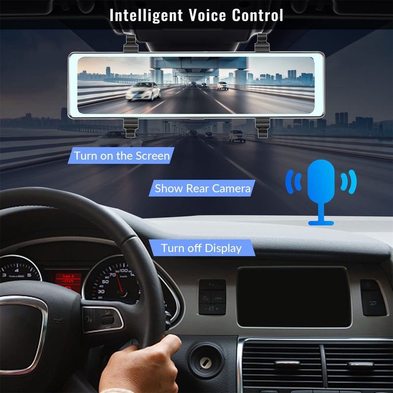 Mirror Dash Cam with Wireless Apple Carplay&Android Auto,11.26" Voice Control Rear View Mirror 1080P Front and Rear View Dual Cameras,FM Transmitter,Night Vision,Parking Assistance, WDR,Loop Recording - Image 4