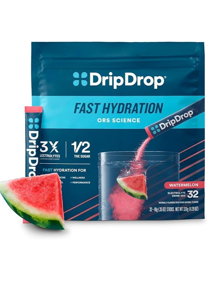 DripDrop Hydration Powder Packets  Watermelon - Electrolyte Drink Mix 32 Sticks