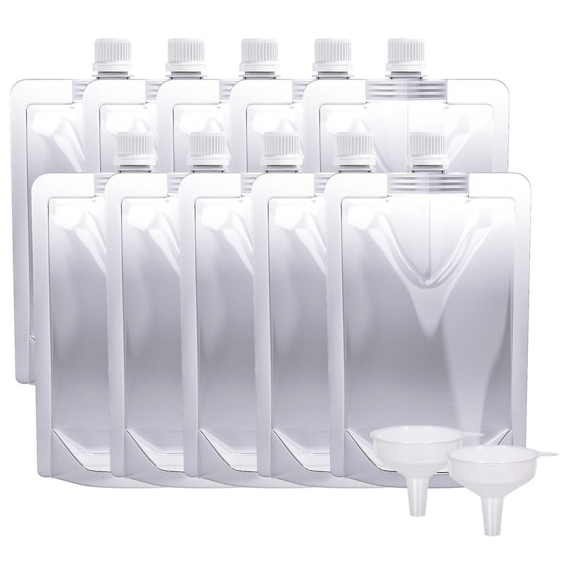 Keon Plastic Flasks  Reusable Drink Bags LeakProof BPAFree for Travel Outdoor Sports Concerts Events 8OZ  10PCS  2 Funnels