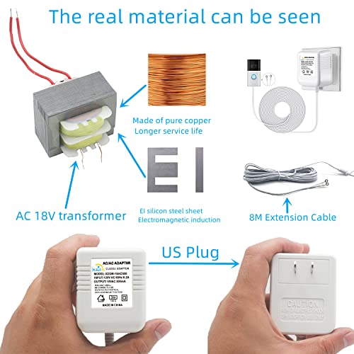 XZGm Video doorbell Special Power Transformer, 18V500MA Ring doorbell Power Adapter, Compatible with Ring, Nest, Eufy, Wyze, Arlo Wireless Video doorbell (with 315in Cable White) - Image 4