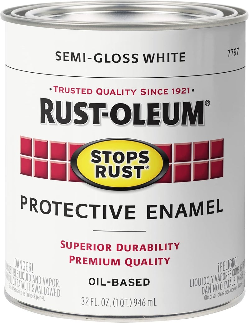 Rust-Oleum Stops Rust Protective Enamel Paint, Semi-Gloss White, 32 Fl Oz - Image 1