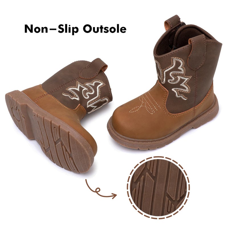 Ahannie Toddler Cowboy Boots for Boys & Girls â€“ Baby Round Toe Western Boots with Hook & Loop Ages 9 Monthsâ€“4 Years (Deep Brown/Brown-8) - Image 5