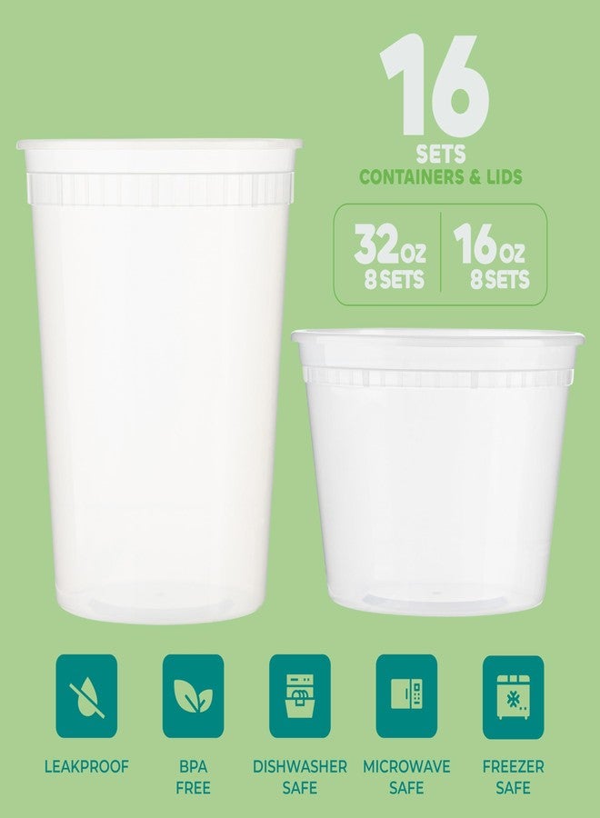 JoyServe 16 Sets Deli Containers with Lids - 16oz & 32oz - Leak Proof, Microwaveable, Dishwasher & Freezer Safe - Plastic Food Storage & Soup Containers - Image 2