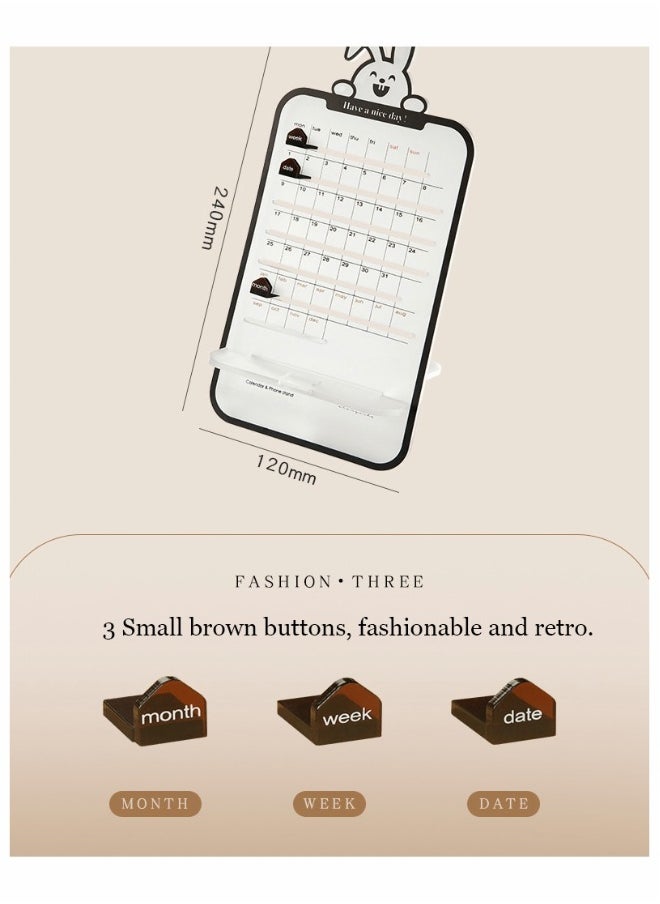 Generic - 2023 Desktop Calendar Transparent Cute Rabbit Mini Small Ornaments Schedule Manual Perpetual Calendar Creative Desktop Office Mobile Phone Holder - Image 1