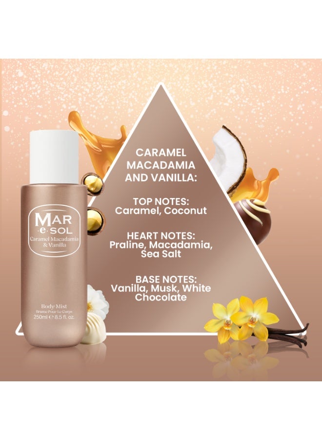 مار.إي.سول رذاذ الجسم MAR.e.SOL Caramel Macadamia Vanilla للنساء، 250 مل - عطر منعش وحلو، رذاذ عطري يدوم طويلاً لأيام الصيف - Image 3