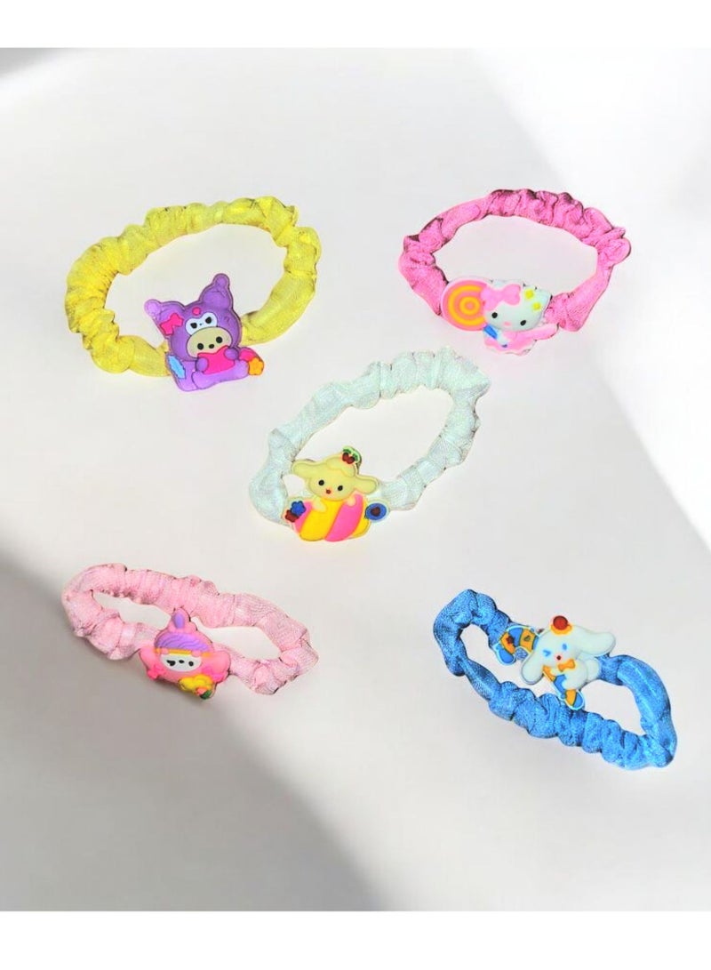 مجموعة من ٥ ربطات شعر ملونة للفتيات - Image 1