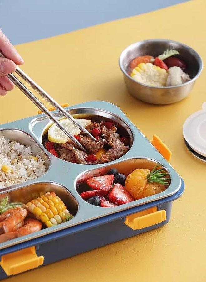2heet Stainless Steel Lunch Box for Kids & Adults with 4 Compartments | Leak-Proof Outer Shell, Spoon & Fork Included | BPA-Free, Durable Tiffin Box for Office & School (Multicolor) - Image 4