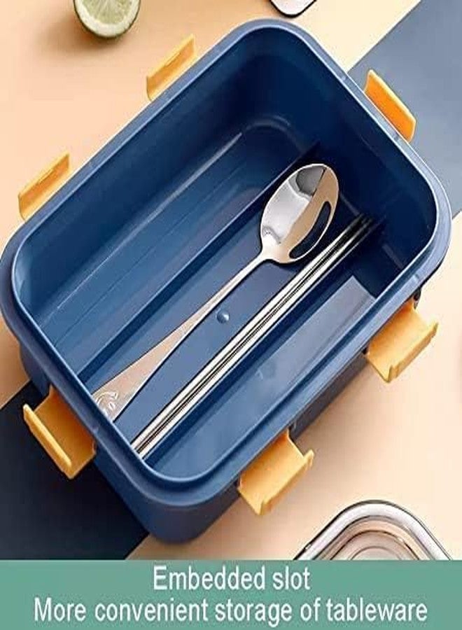 2heet Stainless Steel Lunch Box for Kids & Adults with 4 Compartments | Leak-Proof Outer Shell, Spoon & Fork Included | BPA-Free, Durable Tiffin Box for Office & School (Multicolor) - Image 5