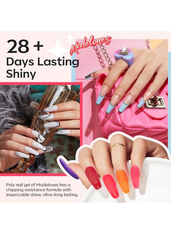 Modelones 133pcs Poly Nail Gel Kit, 32 Colors Spring Pink Pastel Poly Extension Gel kit with Nail Lamp Base Top Coat Slip Solution Builder Enhancement Manicure Tools for Starter Supplies - Image 2