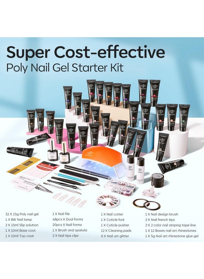 Modelones 133pcs Poly Nail Gel Kit, 32 Colors Spring Pink Pastel Poly Extension Gel kit with Nail Lamp Base Top Coat Slip Solution Builder Enhancement Manicure Tools for Starter Supplies - Image 3